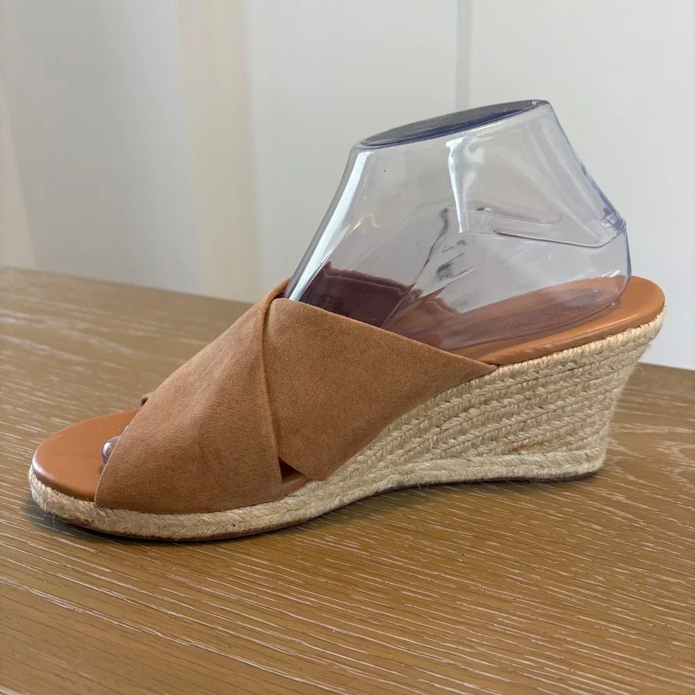 J.Crew Womens Tan Suede Crisscross Espadrille Wedge Sandals‎ Peep Toe Slide 9.5